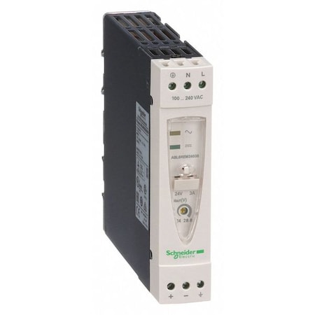 Schneider Electric Dc Power Supply, 100 to 240V AC, 110 to 220V DC, 24V DC, 72W, 3, Din Rail ABL8REM24030