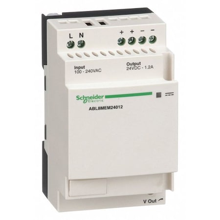 Schneider Electric Dc Power Supply, 100 to 240V AC, 120 to 250V DC, 24V DC, 30W, 1.2, Din Rail/Panel ABL8MEM24012