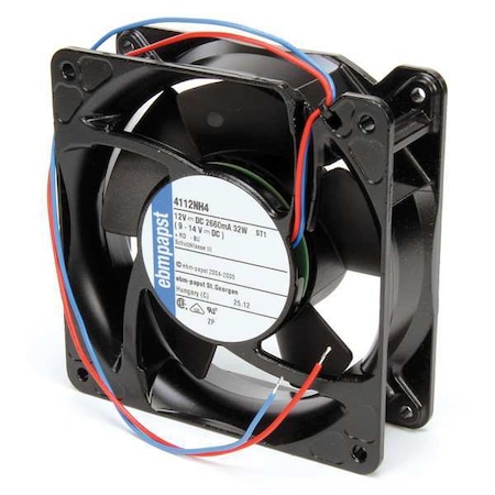 Ebm-Papst Axial Fan, Square, 12V DC, Aluminum, 4 11/16 in W. 4112NH4