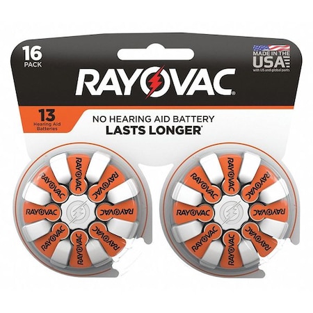 Rayovac Hearing Aid Battery, Size 13, Orange, PK16 13-16