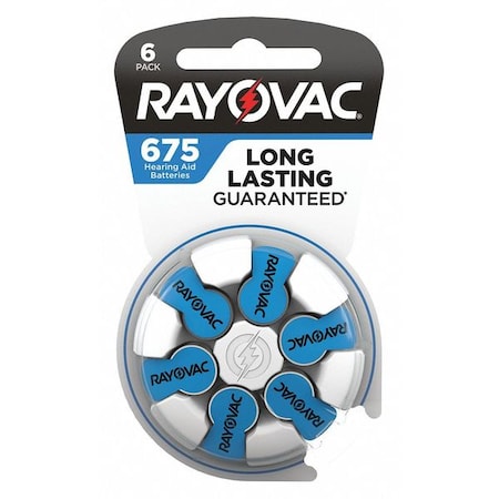 Rayovac Hearing Aid Battery, Size 675, Blue, PK8 675-6