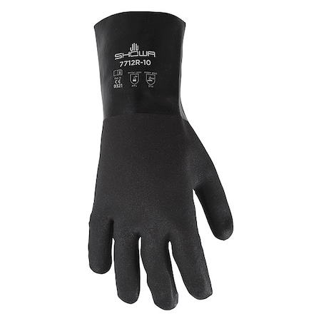 Showa 7712R Chemical Resistant Gloves, PVC, 12 in L, 18 mil, Black, L, 1 PR 7712R