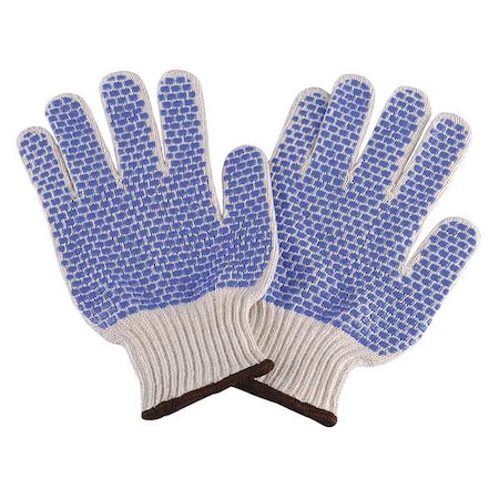 Condor Knit Gloves, Cotton/Polyester, Dotted Palm, Knit, Beige/Blue, L, 1 PR 5AM23