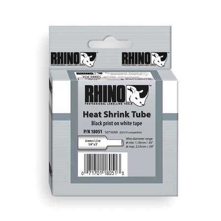 DYMO RHINO (R) Heat Shrink Tube Label 3/4" x 60"H, Black on White 18057