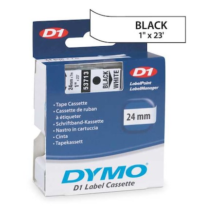 Dymo Adhesive Label Tape Cartridge 1" x 23 ft., Black/White 53713