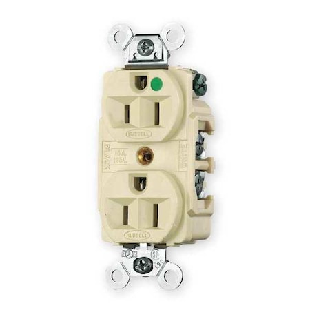 Hubbell Wiring Device-Kellems Straight Blade Receptacle, 5-15R, 15 A, 125V AC, 2 Pole, 3 Wire, Flush Mount, Grounded HBL8200I