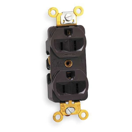 Hubbell Wiring Device-Kellems Straight Blade Receptacle, 5-15R, 15 A, 125V AC, 2 Pole, 3 Wire, Flush Mount, Grounded HBL5252
