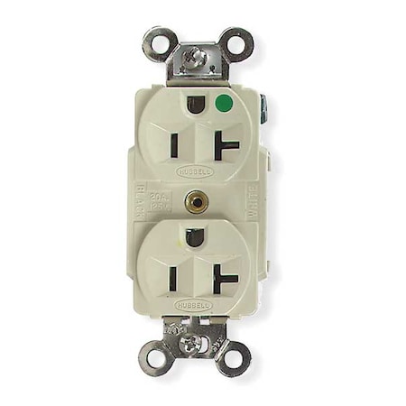 Hubbell Wiring Device-Kellems Straight Blade Receptacle, 5-20R, 20 A, 125V AC, 2 Pole, 3 Wire, Flush Mount, Single, Ivory HBL8300HI