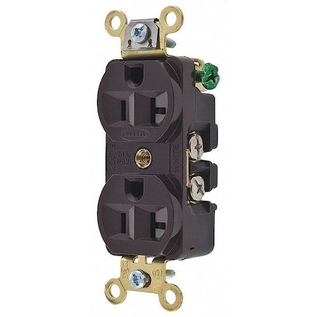 Hubbell Wiring Device-Kellems Straight Blade Receptacle, 5-20R, 20 A, 125V AC, 2 Pole, 3 Wire, Flush Mount, Single, Brown HBL5352