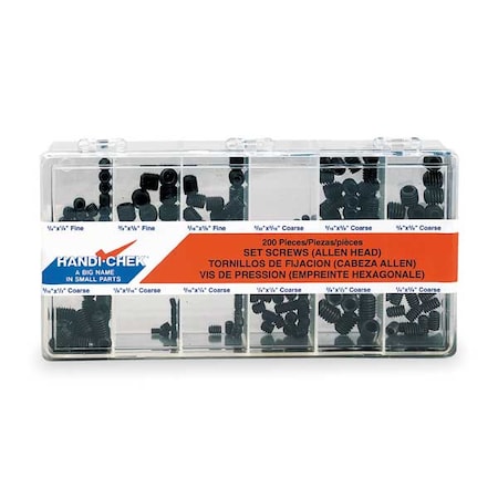 Itw Bee Leitzke Set Screw Assortment, Steel, Plain Finish, 200 PCS WWG-DISP-SET200HC