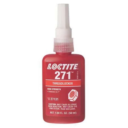 Loctite Threadlocker, LOCTITE 271, Red, High Strength, Liquid, 50