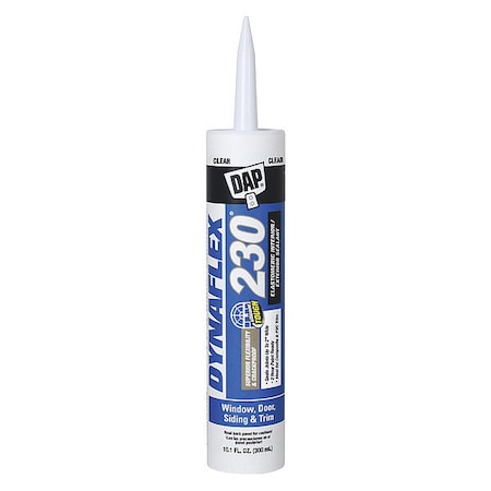 Dap Acrylic Latex Elastomeric Sealant, 10 oz, Cartridge, Clear, Elastomeric Latex Base, Dynaflex 230 18304