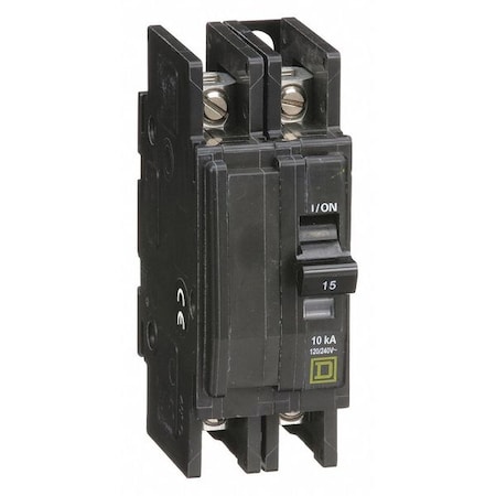 Square D Miniature Circuit Breaker, QO Series, 15A, 2 Pole, 120/240V AC, 10kA at 120/240V AC QOU215