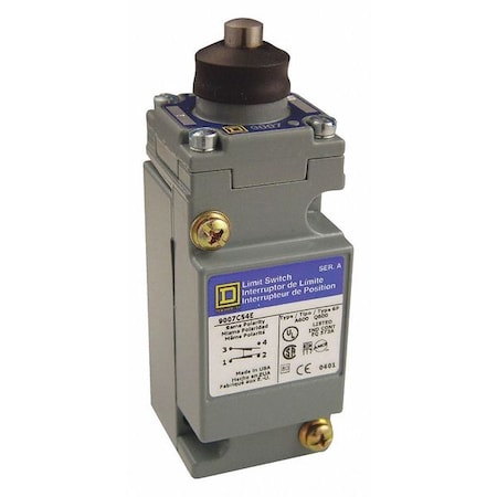 Telemecanique Sensors Heavy Duty Limit Switch, Plunger, 2NC/2NO, 10A at 600V AC, Actuator Location: Top 9007C62E