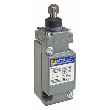 Telemecanique Sensors Heavy Duty Limit Switch, Plunger, Roller, 2NC/2NO, 10A at 600V AC, Actuator Location: Top 9007C62D