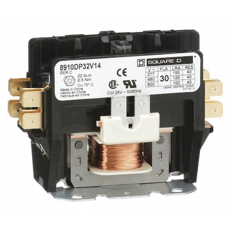 Square D Definite Purpose Magnetic Contactor, 24V AC, 2 P, Non-Reversing, 1 Phase 8910DP32V14