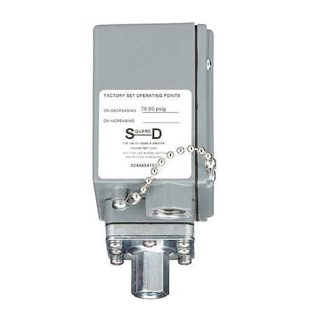 Telemecanique Sensors Pressure Switch, Standard, SPDT, 1 Ports, 1/4-18" FNPT, 3 to 150 psi Range, Aluminum 9012GAW5
