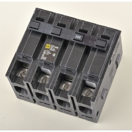 Square D Circuit Breaker, 200, 4 Pole, 10 kA HOM2200BB