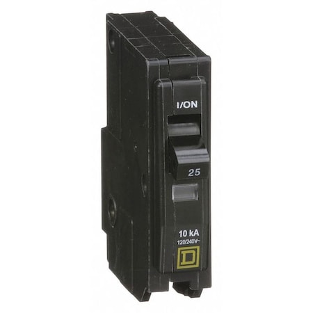 Square D Miniature Circuit Breaker, QO Series, 25A, 1 Pole, 120/240V AC, 10kA at 120/240V AC QO125