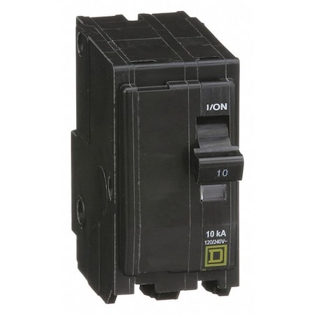 Square D Miniature Circuit Breaker, QO Series, 10A, 2 Pole, 120/240V AC, 10kA at 120/240V AC QO210