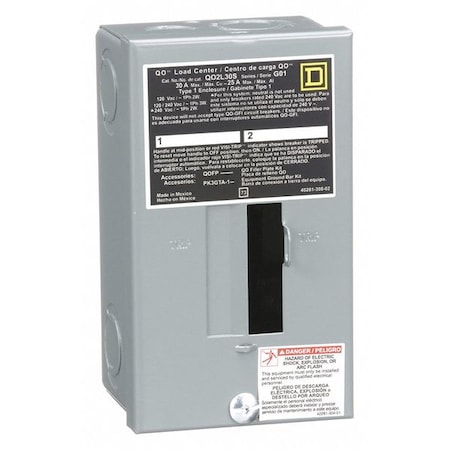 Square D Load Center, QO, 2 Spaces, 30A, 120/240V AC, Main Lug, 1 Phase QO2L30S