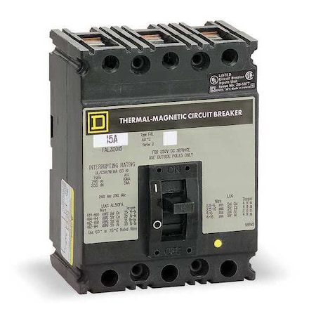 Square D Circuit Breaker, FAL Series, 60, 3 Pole, 480VAC, Not Rated FAL340601021