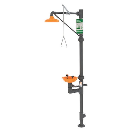 Guardian Equipment Shower with Eyewash, Floor Mount, Plastic Pipe, 96 13/50 in H, Plastic Bowl, Orange G1990