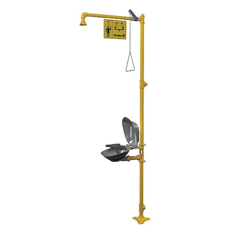 Bradley Shower with Eyewash, Floor Mount, Galvanized Steel Pipe, 94 1/8 in H, Stainless Steel Bowl, Yellow S19314DCFW