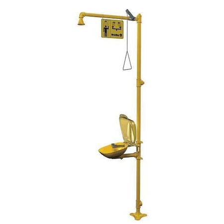 Bradley Shower with Eyewash, Floor Mount, Galvanized Steel Pipe, 94 1/8 in H, Plastic Bowl, Yellow S19314PDC