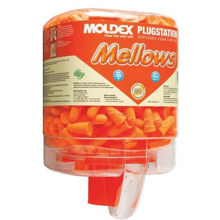 Moldex Mellows Ear Plugs with Dispenser, Foam, Bell, 30 dB NRR, Uncorded, 250 Pairs Per Pkg 6846