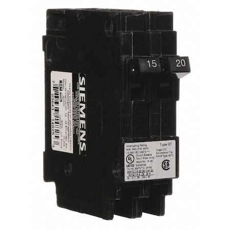 Siemens Miniature Circuit Breaker, Q Series, 15/20A, 1 Pole, 120V AC, 10kA at 120V AC Q1520