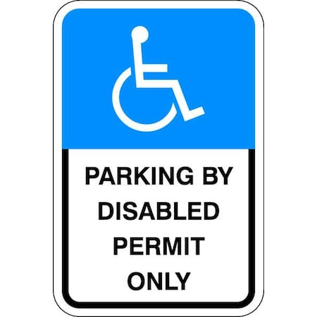 Lyle Handicap Parking Sign, 12" W, 18" H, English, Aluminum, Blue, White HC-FL01-12HA
