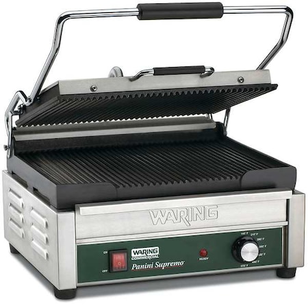 Waring Commercial 14-1/2" x 11" Ribbed Plates Large Panini Grill, 208V WPG250B