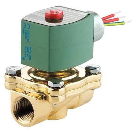 REDHAT 120V AC Brass Fuel Gas Solenoid Valve, Normally Closed, 1/2 in Pipe Size 8210G075