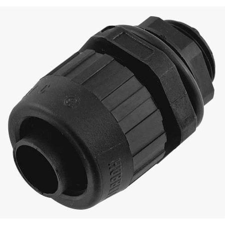Hubbell Wiring Device-Kellems Conduit Fitting Connector, 1/2 in, Threaded, Nylon, PVC Coated, Black P050NBKA