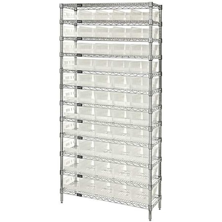 Quantum Storage Systems Steel, Polypropylene Bin Shelving, 12 in D x 74 in H x 36 in W, 12 Shelves, Clear WR12-102CL