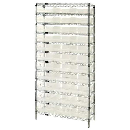 Quantum Storage Systems Steel, Polypropylene Bin Shelving, 24 in D x 74 in H x 36 in W, 12 Shelves, Clear WR12-116CL