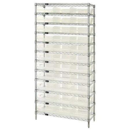Quantum Storage Systems Steel, Polypropylene Bin Shelving, 18 in D x 74 in H x 36 in W, 12 Shelves, Clear WR12-110CL