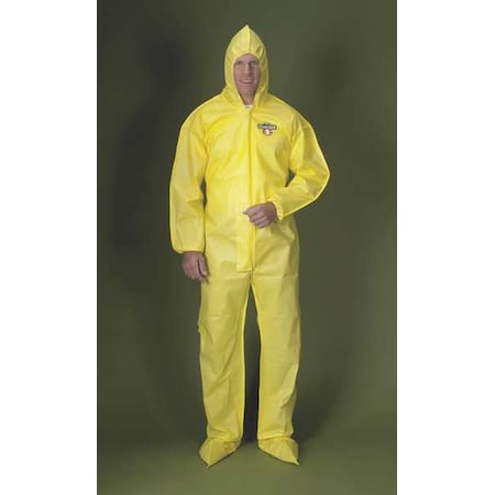 Lakeland Chemical Resistant Coveralls, Hooded Coverall, XL, ChemMax(R) 1, Elastic Wrist, Bound Seam, Yellow PBLC55414-XL