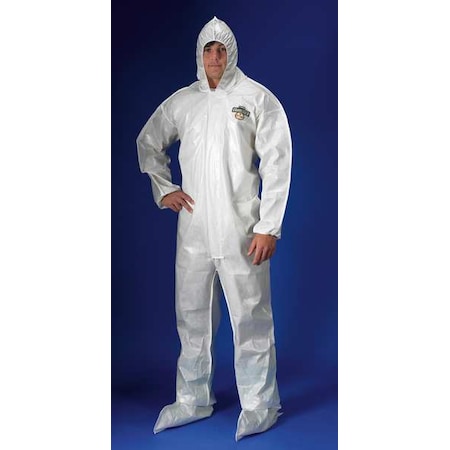 Lakeland Chemical Resistant Coveralls, Hooded Coverall, 2XL, ChemMax(R) 2, Elastic Wrist, Bound Seam, White PBLC44414-2X