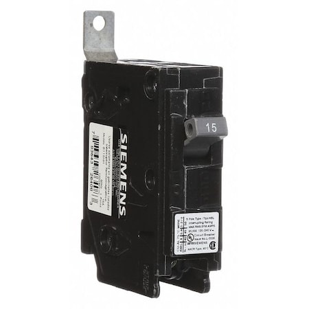 Siemens Miniature Circuit Breaker, BL Series, 15A, 1 Pole, 120/240V AC, 65kA at 120V AC B115HH