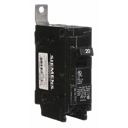 Siemens Miniature Circuit Breaker, BL Series, 20A, 1 Pole, 120/240V AC, 22kA at 120/240V AC B120H