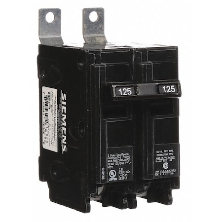 Siemens Miniature Circuit Breaker, BL Series, 125A, 2 Pole, 120/240V AC, 10kA at 120/240V AC B2125