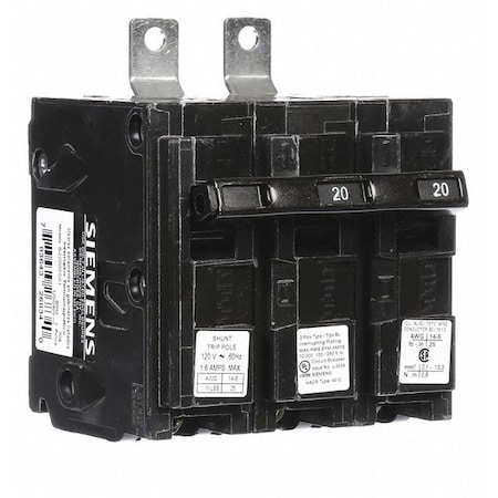Siemens Miniature Circuit Breaker, BL Series, 20A, 2 Pole, 120/240V AC, 10kA at 120/240V AC B22000S01