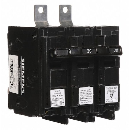 Siemens Miniature Circuit Breaker, BL Series, 20A, 2 Pole, 120/240V AC, 22kA at 120/240V AC B220H00S01