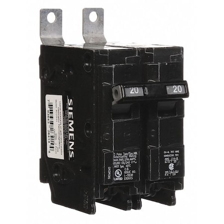 Siemens Miniature Circuit Breaker, BL Series, 20A, 2 Pole, 120/240V AC, 65kA at 120/240V AC B220HH