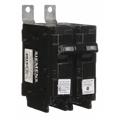 Siemens Miniature Circuit Breaker, BL Series, 40A, 2 Pole, 120/240V AC, 65kA at 120/240V AC B240HH