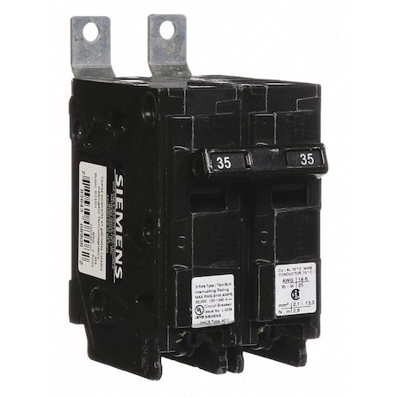 Siemens Miniature Circuit Breaker, BL Series, 35A, 2 Pole, 120/240V AC, 22kA at 120/240V AC B235H
