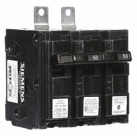 Siemens Miniature Circuit Breaker, BL Series, 50A, 2 Pole, 120/240V AC, 10kA at 120/240V AC B25000S01