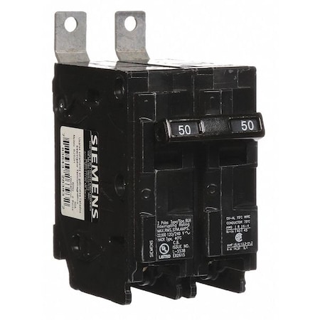 Siemens Miniature Circuit Breaker, BL Series, 50A, 2 Pole, 120/240V AC, 22kA at 120/240V AC B250H